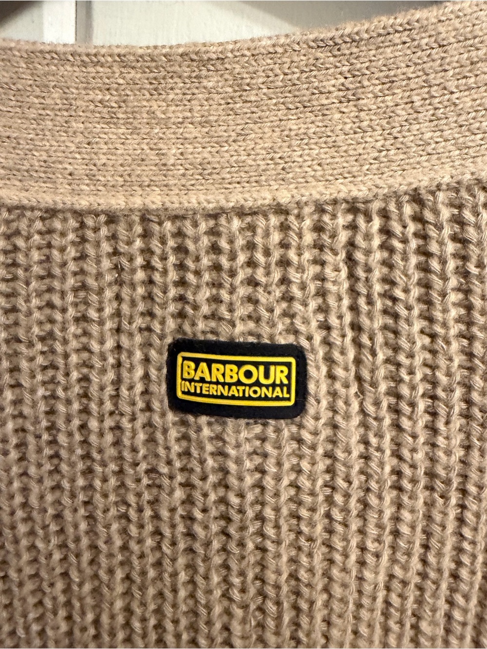 Barbour Tan Ribbed Wool & Cotton Open-Front Cardigan w/ Gold Buttons, Size 10/L - Picture 5 of 8